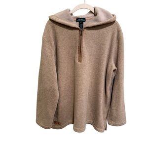 Ralph Lauren Men’s Tan Zip-Up Hooded Fleece Sweatshirt with Leather Details